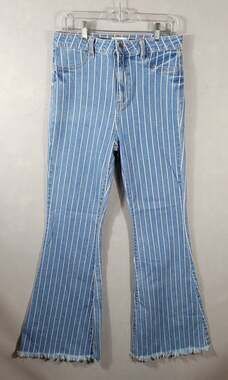 Cello Pinstripe Flare Jeans Light Wash Frayed Hem Size 11